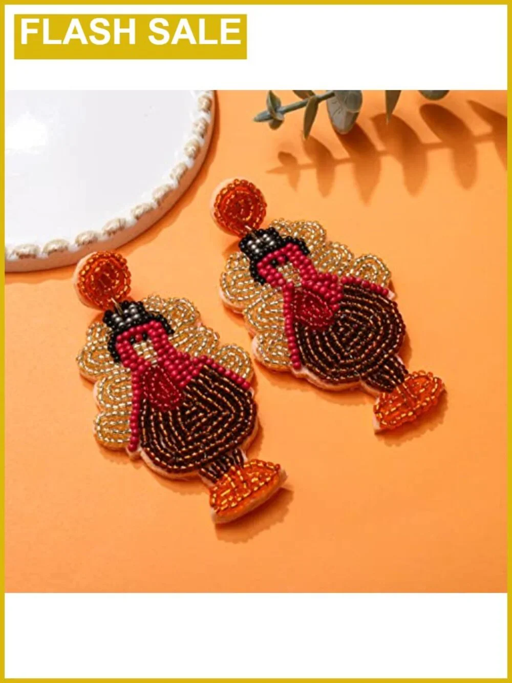 Handmade Beaded Thanksgiving Drop Dangle Earrings Pumpkin Turkey Maple Leaf